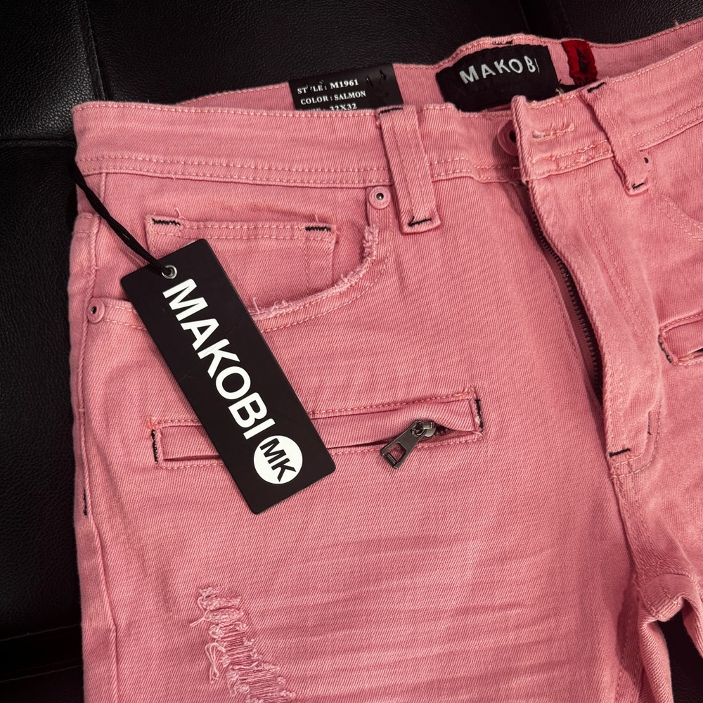Size 32x32 Makobi men's biker jeans - Salmon